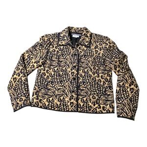 Maggy L Womens Silk Jacket Blazer Animal Print Sz 6 Vintage Quilted Boho Neutral